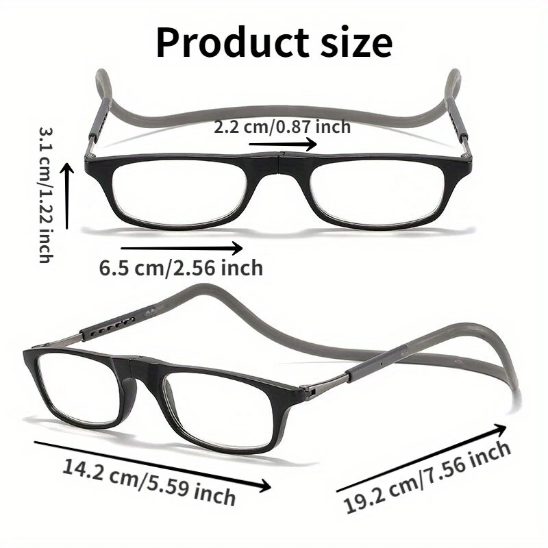 (image for) 1 Pcs Lightweight Portable Soft Tape Hanging Neck Magnetic Reading Glasses Comfortable HD Anti-blue Light Presbyopia Glasses