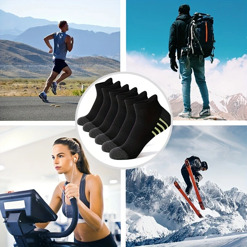 (image for) 12 Pairs Men's Stripe Ankle Socks Casual Breathable Mesh Soft Comfortable Low Cut Elastic Fitness Sports Short Sock