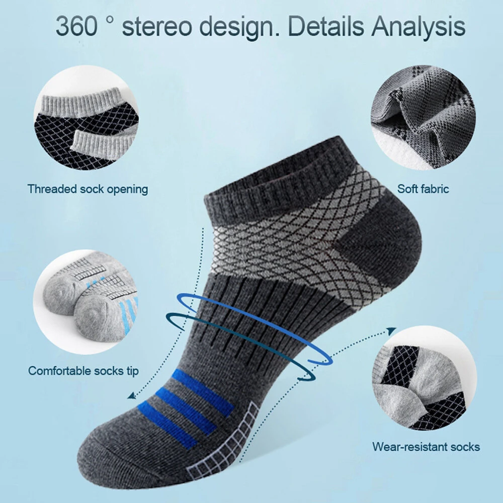 (image for) 5 Pairs Low Cut Men Socks Breathable Sports Socks Cotton Blend Mens Ankle Socks Anti Odor & Sweat Absorption Short Socks, For Spring Summer Autumn