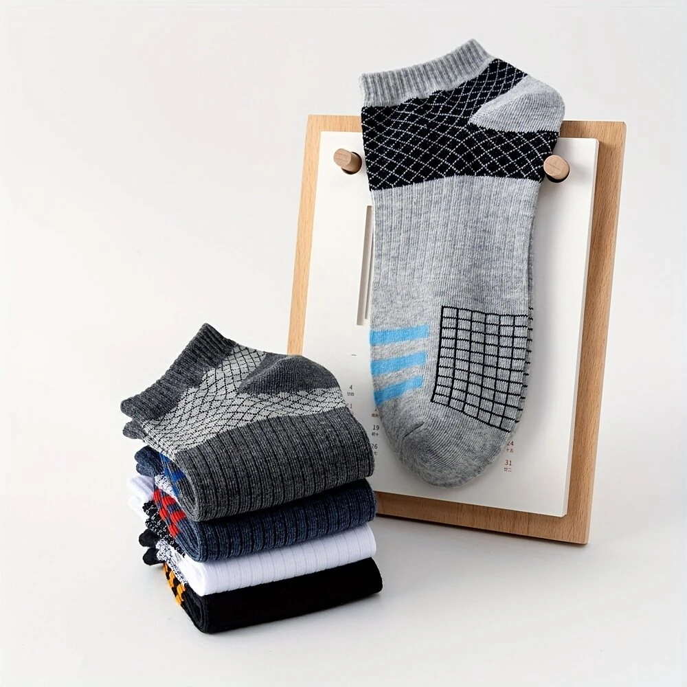 (image for) 5 Pairs Low Cut Men Socks Breathable Sports Socks Cotton Blend Mens Ankle Socks Anti Odor & Sweat Absorption Short Socks, For Spring Summer Autumn