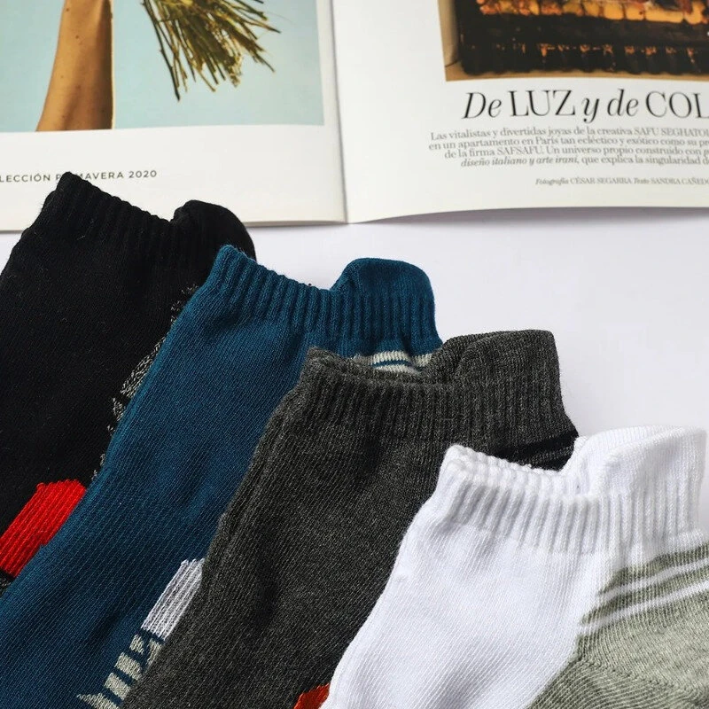 (image for) 5 Pairs Men's Cotton Breathable Athletic Short Socks, Men's Low Cut Sweat-Wicking Ankle Socks, High Quality Casual Soft Summer Sports Socks