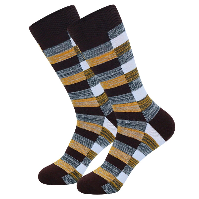 (image for) 5 Pairs Men's Dress Socks Cotton Colorful Striped Geometric Pattern Funny Casual Pack Novelty Business Socks Comfortable
