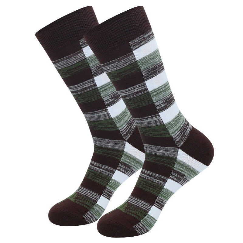 (image for) 5 Pairs Men's Dress Socks Cotton Colorful Striped Geometric Pattern Funny Casual Pack Novelty Business Socks Comfortable