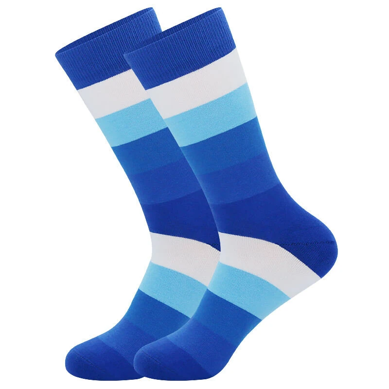 (image for) 5Pairs Men's Striped Colorblock Dress Socks, Comfortable Funny Novelty Crew Socks Plus Size, Sweat Absorption Anti-friction Long Cotton Socks