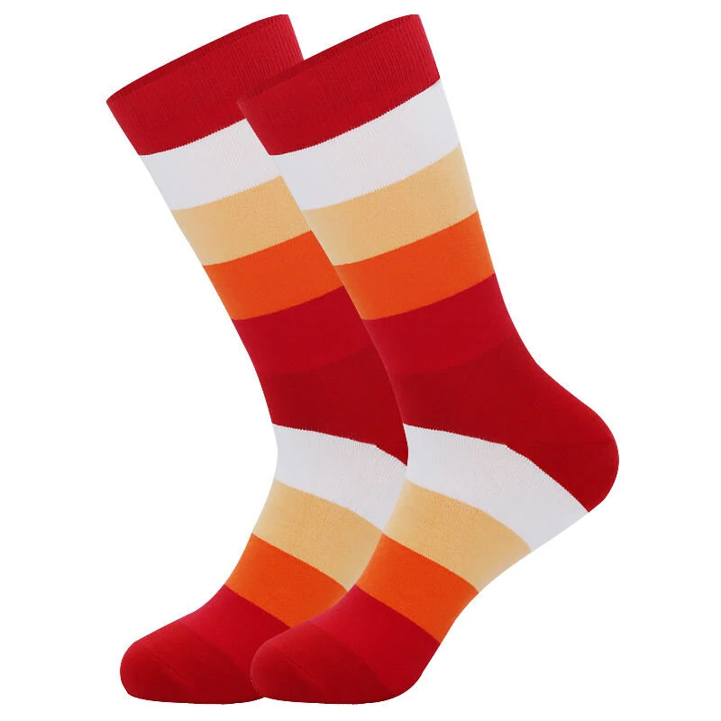 (image for) 5Pairs Men's Striped Colorblock Dress Socks, Comfortable Funny Novelty Crew Socks Plus Size, Sweat Absorption Anti-friction Long Cotton Socks