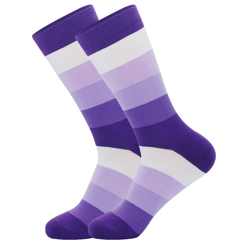 (image for) 5Pairs Men's Striped Colorblock Dress Socks, Comfortable Funny Novelty Crew Socks Plus Size, Sweat Absorption Anti-friction Long Cotton Socks