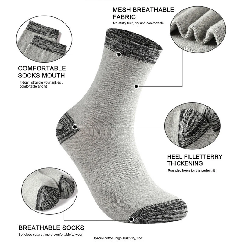 (image for) 6 Pair Autumn Winter Men Socks Cotton Leisure Business Long Socks Walking Running Hiking Warm Socks For Male Plus Size 42-48