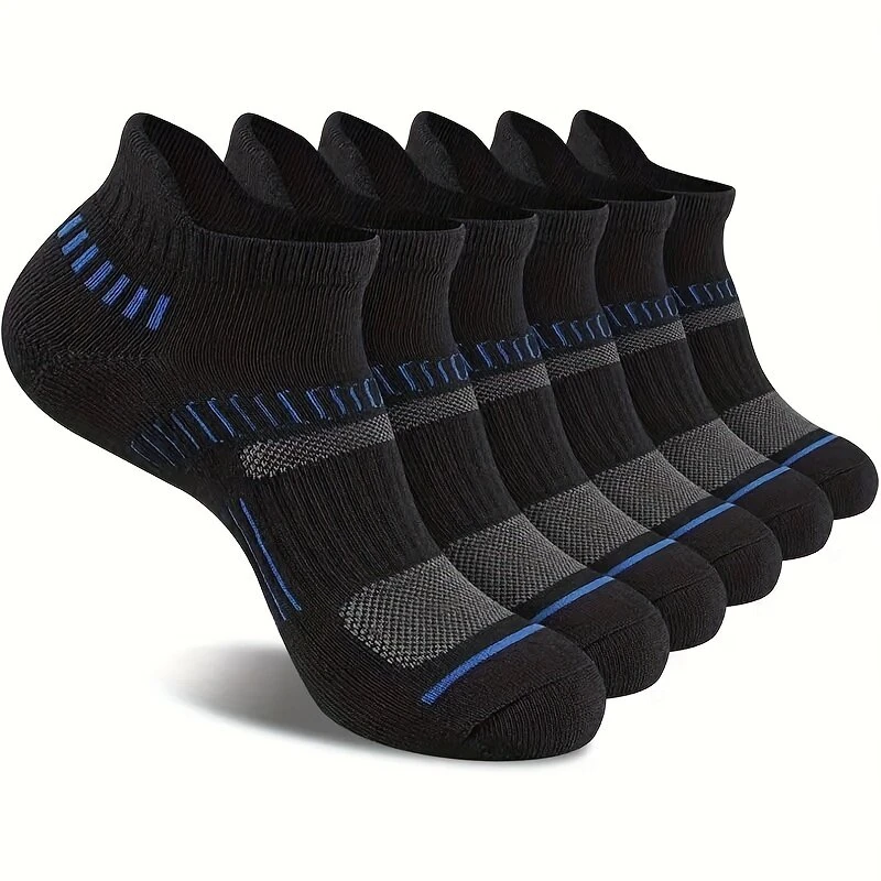 (image for) 6 Pairs Men's Cotton Sports Ankle Socks Anti Odor Sweat Absorbent Breathable Outdoor Cycling Travel Athletic Short Socks Comfortable
