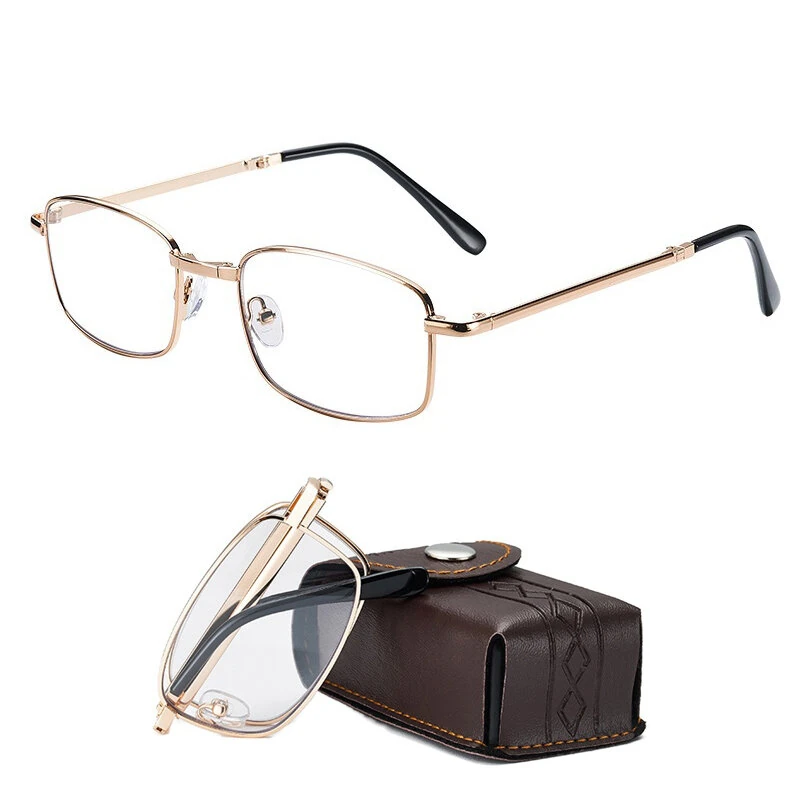 (image for) Anti Blue Light Multifocal Reading Glasses, Portable Foldable Presbyopic Glasses for Both Near Far Distances, Gold Frame Eyeglasses