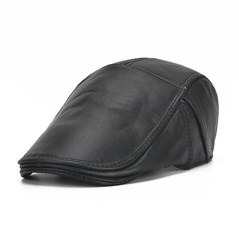 (image for) Collrown Berets Mens Flat Caps Genuine Leather Duck Tongue Cap Classic Adjustable Casual Driving Cabbie Hat