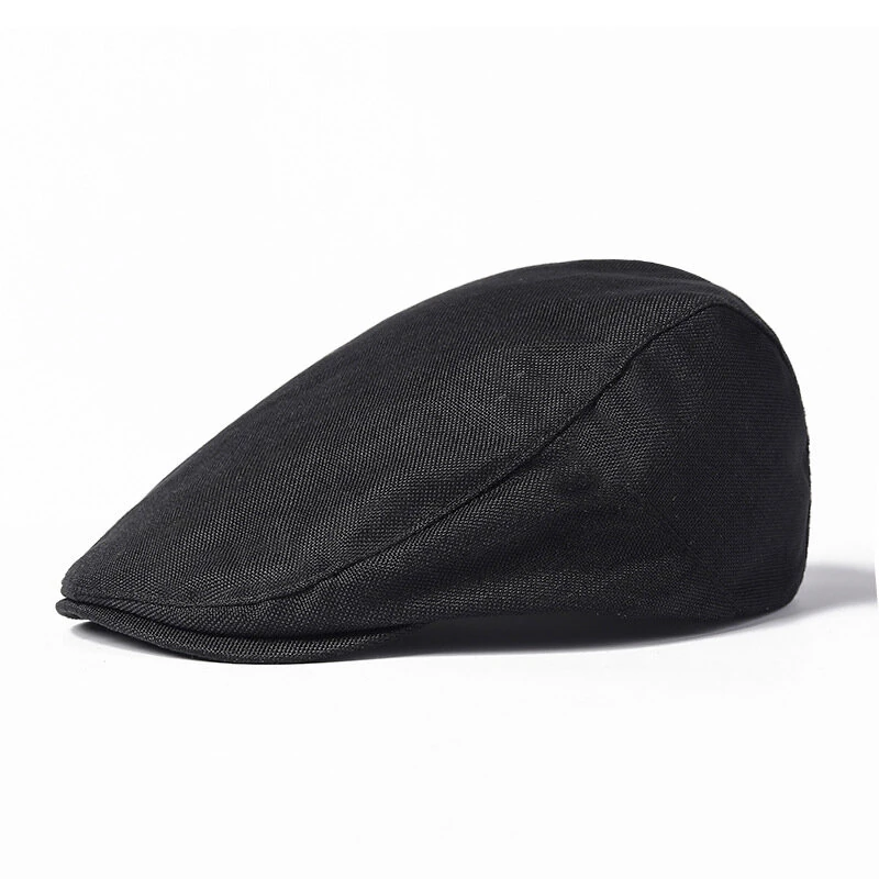 (image for) Collrown Cotton Linen Beret Men's Simple Vintage Forward Cap Casual Daily Flat Hats Solid Color Cabbie Driving Cap Outdoor