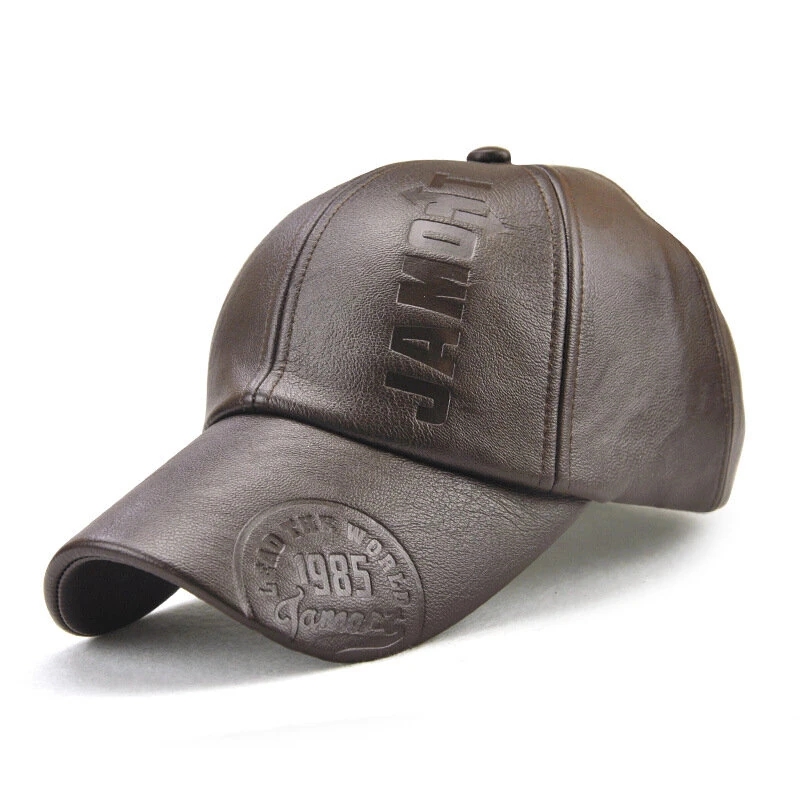 (image for) Collrown Fashion Baseball Cap Outdoor Men's Adjustable PU Leather Hat Letters Embossed Casual Hats Women Unisex Sport Sun Visor Hat