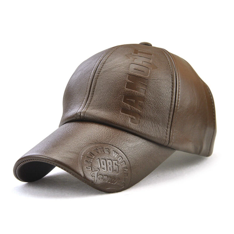 (image for) Collrown Fashion Baseball Cap Outdoor Men's Adjustable PU Leather Hat Letters Embossed Casual Hats Women Unisex Sport Sun Visor Hat