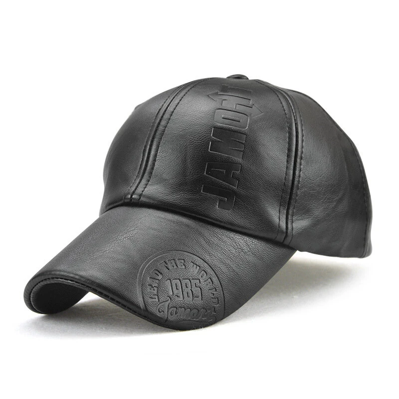 (image for) Collrown Fashion Baseball Cap Outdoor Men's Adjustable PU Leather Hat Letters Embossed Casual Hats Women Unisex Sport Sun Visor Hat