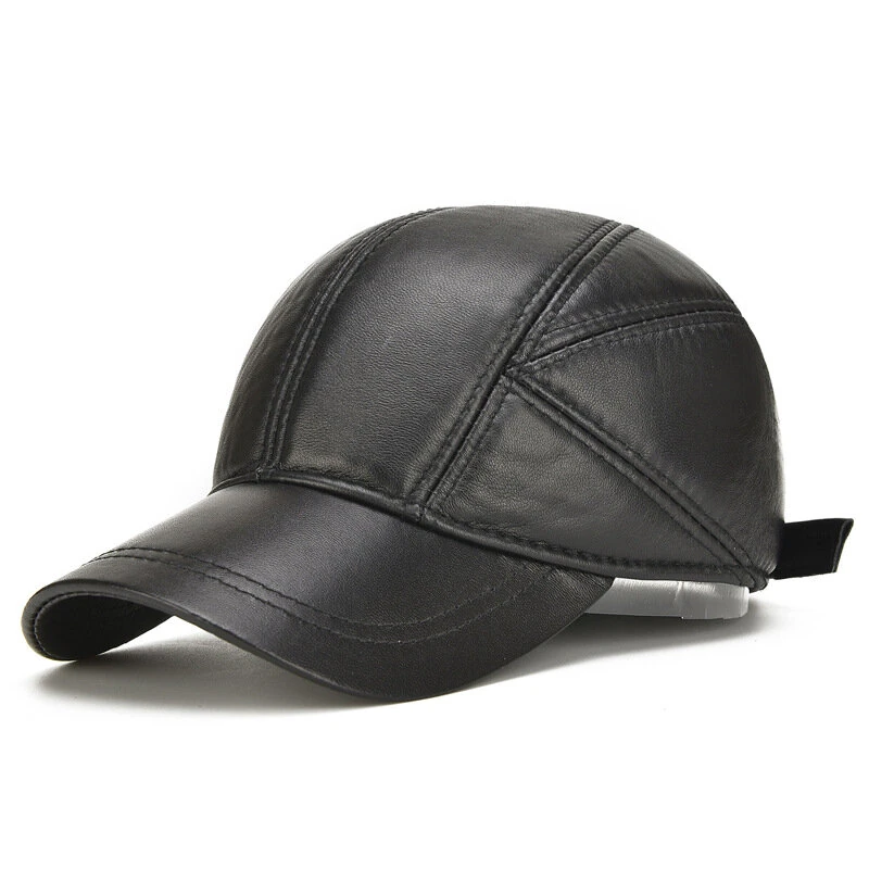 (image for) Collrown Mens Genuine Leather Baseball Cap with Hidden Earmuff for Fall Winter Outdoor Casual Warm Cow Leather Hat