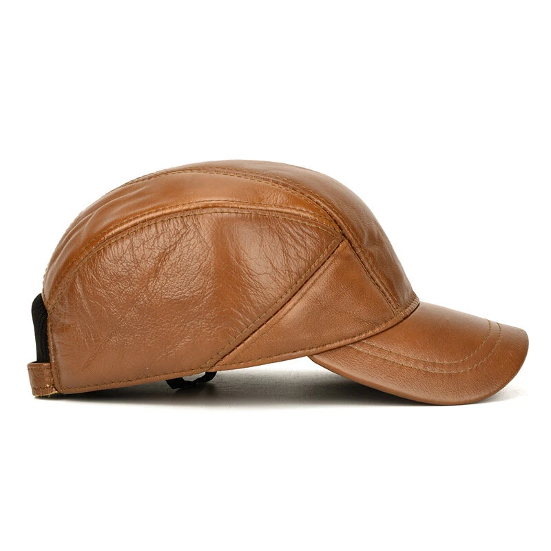 (image for) Collrown Mens Genuine Leather Baseball Cap with Hidden Earmuff for Fall Winter Outdoor Casual Warm Cow Leather Hat