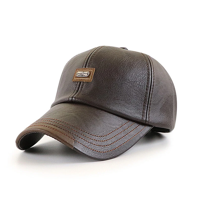 (image for) Collrown Men's Outdoor PU Leather Baseball Cap Casual Sun Hat Adjustable Sport Casual Visor Hat for Autumn Winter