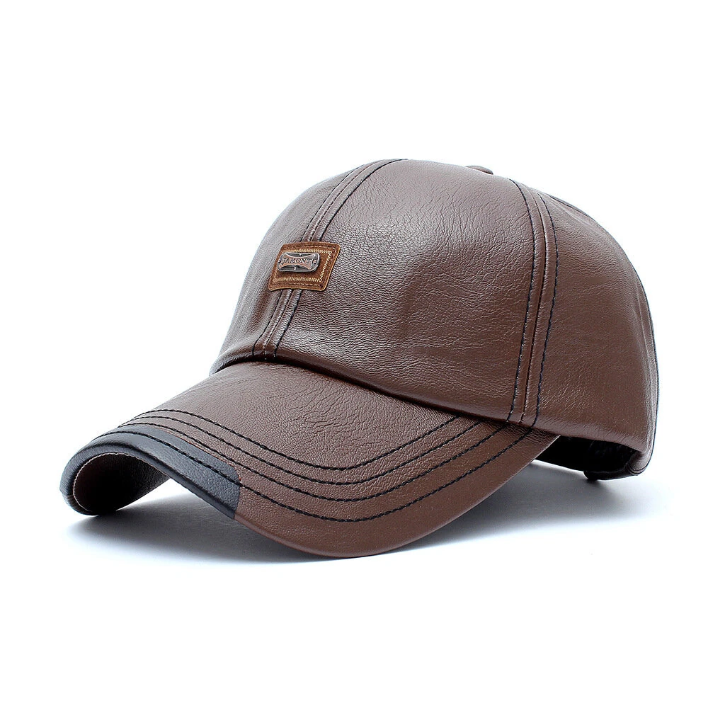 (image for) Collrown Men's Outdoor PU Leather Baseball Cap Casual Sun Hat Adjustable Sport Casual Visor Hat for Autumn Winter