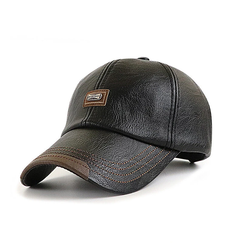 (image for) Collrown Men's Outdoor PU Leather Baseball Cap Casual Sun Hat Adjustable Sport Casual Visor Hat for Autumn Winter