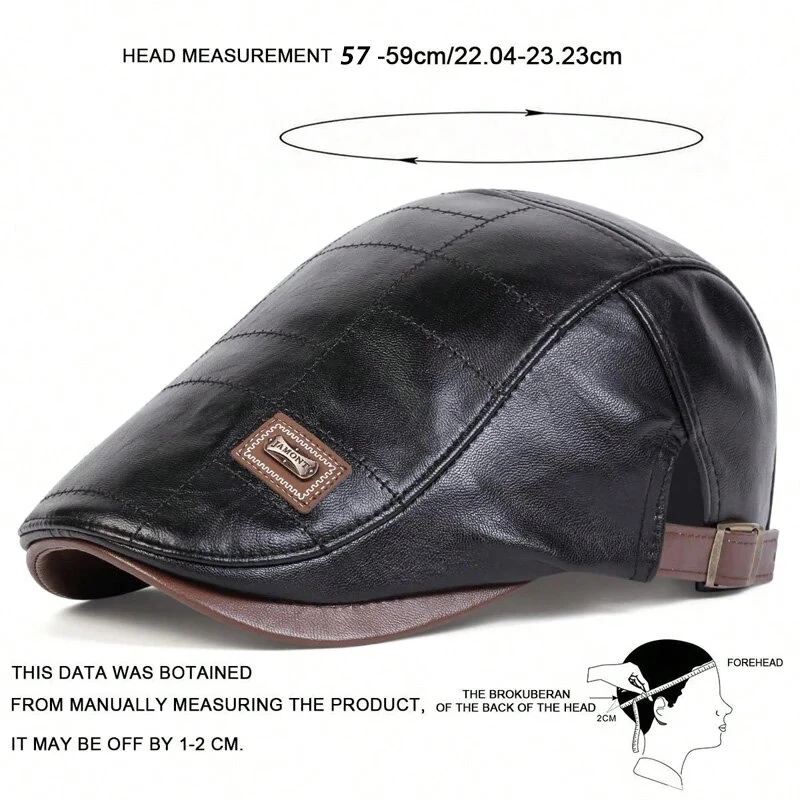 (image for) Collrown Vintage Berets Mens PU Leather Beret Hats Autumn Winter Adjustable Hats Men's Visor Warm Flat Peaked Cap Cabbie Hunting Thicken Hat