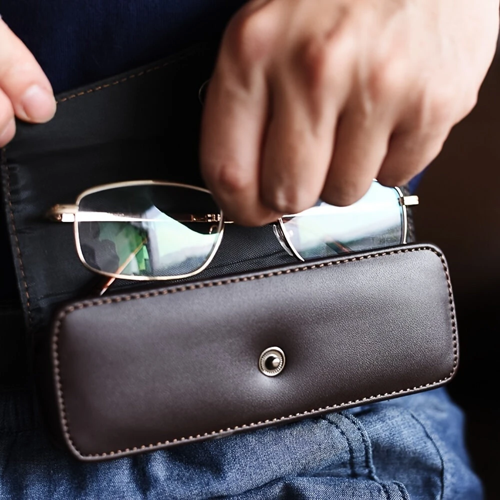 (image for) Hasp Reading Glasses Case Hung On the Belt Leather Waistpack Sunglasses Storage Box for Everyday Use