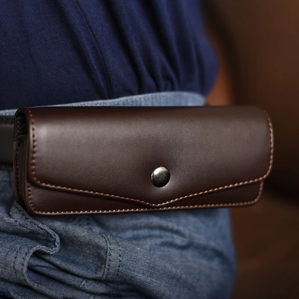 (image for) Hasp Reading Glasses Case Hung On the Belt Leather Waistpack Sunglasses Storage Box for Everyday Use