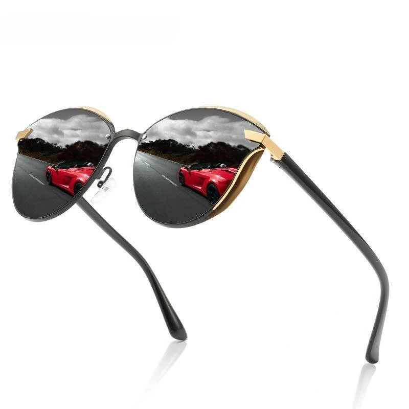 (image for) Mens Polarized Sunglasses Luxury Fashion Cat Eye Retro Metal Colorful Lens Oculos UV400 Sun Glasses