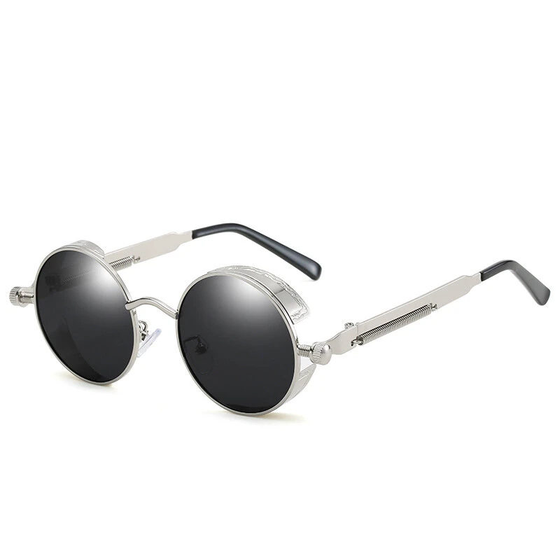 (image for) Men's Polarized Sunglasses Round Gothic Steampunk Sunglasses Men Vintage Metal Clear Lens Glasses Spring Hinge Oculos UV400 Lunette