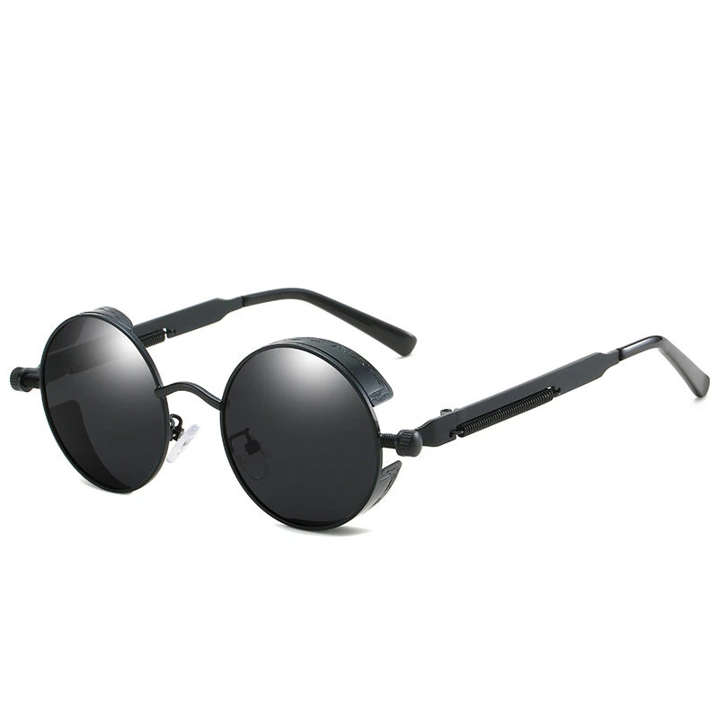 (image for) Men's Polarized Sunglasses Round Gothic Steampunk Sunglasses Men Vintage Metal Clear Lens Glasses Spring Hinge Oculos UV400 Lunette