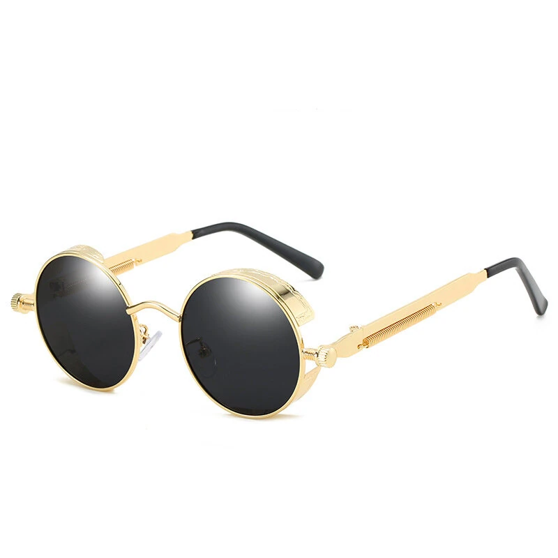 (image for) Men's Polarized Sunglasses Round Gothic Steampunk Sunglasses Men Vintage Metal Clear Lens Glasses Spring Hinge Oculos UV400 Lunette
